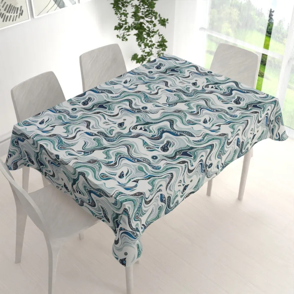 Biante Bavlnený obdĺžnikový obrus Sandra SA-587 Modro-zelené designové vlnky na mintovom 140x220 cm