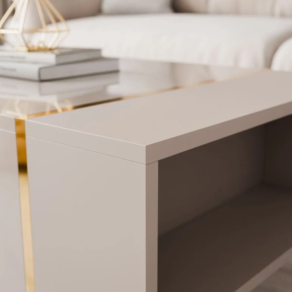 KONFERENČNÝ STOLÍK SANTINO NA NOŽIČKÁCH KAŠMÍR VYSOKÝ LESK / ZLATÝ