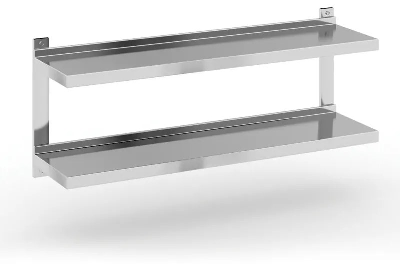 Dvojitá nástenná nerezová polica, 1200 x 300 mm