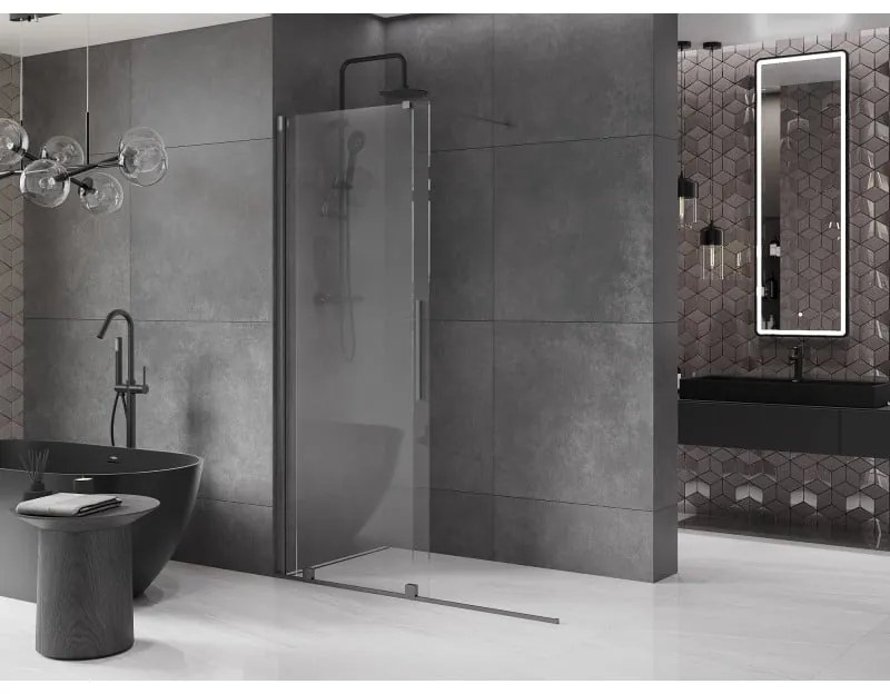 Mexen Velar, posuvné dvere do otvoru typ Walk-In 140 cm, 8mm číre sklo, grafitová matná, 871-140-000-03-66