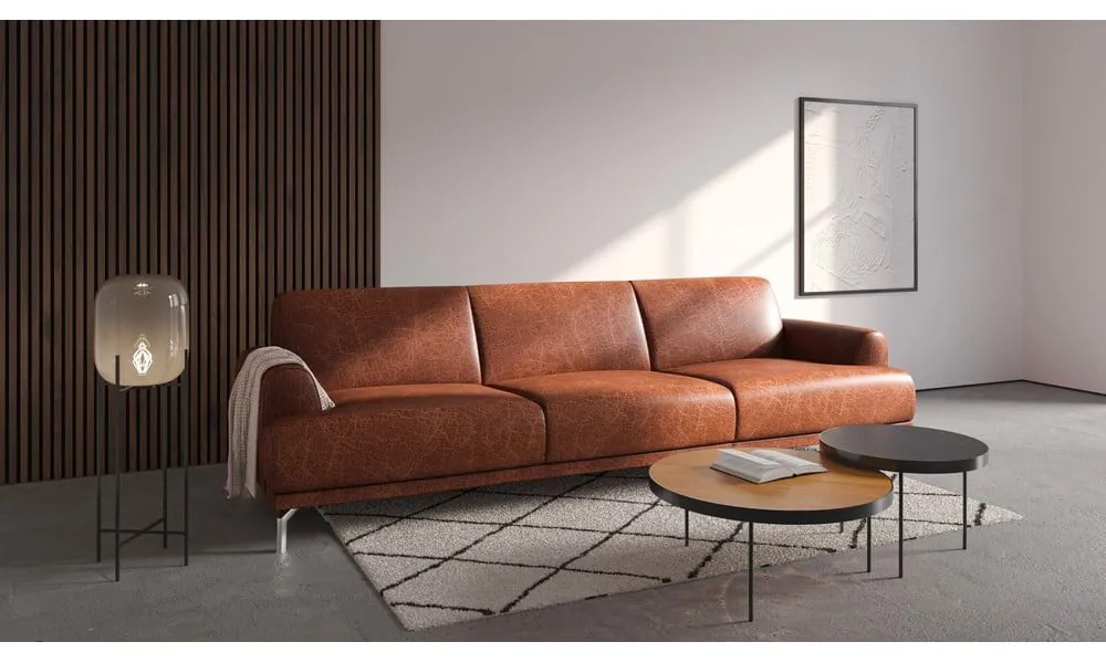 Červenohnedá kožená pohovka MESONICA Puzo, 240 cm