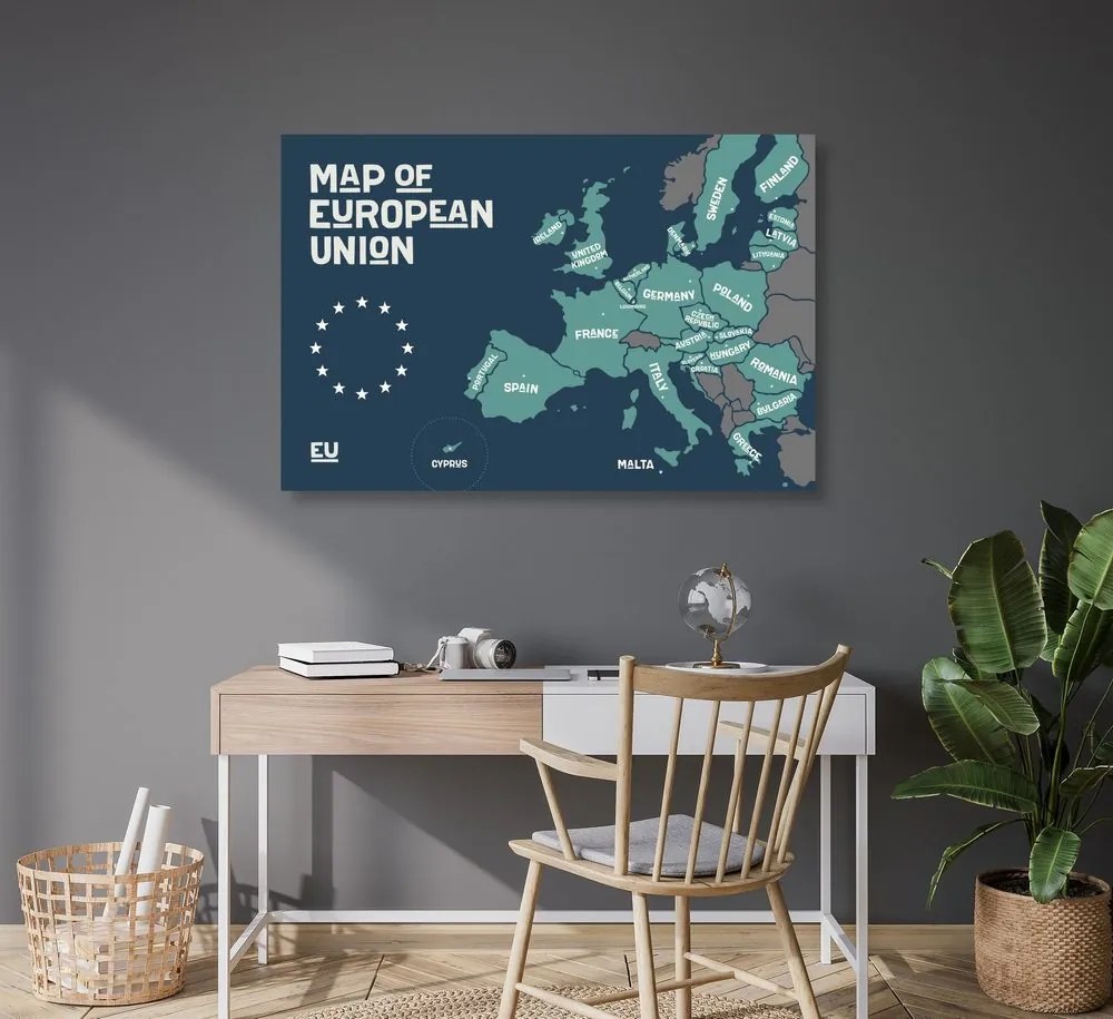 Obraz na korku náučná mapa s názvami krajín európskej únie
