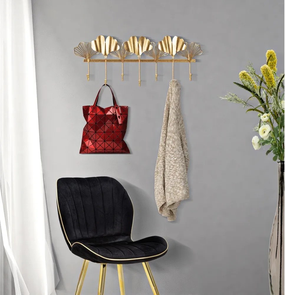 Nástenný vešiak v zlatej farbe Mauro Ferretti Leaves