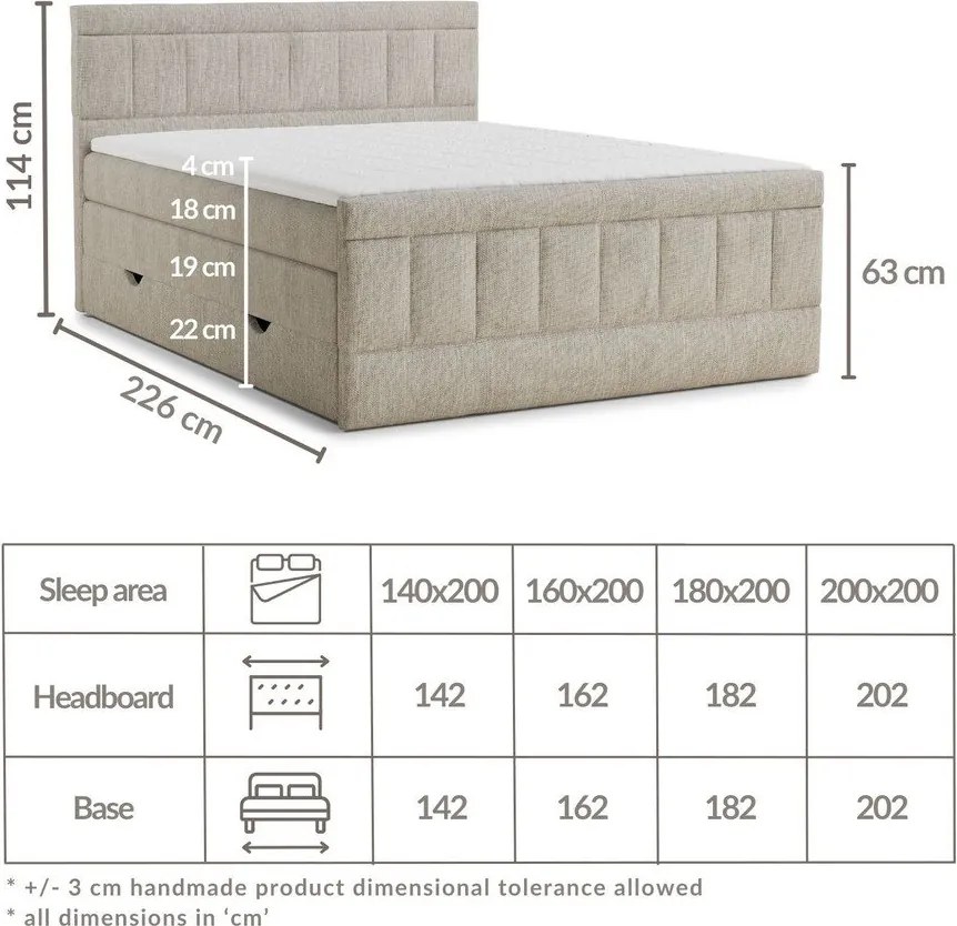 Béžová boxspring posteľ s úložným priestorom 200x200 cm Caya – Maison de Rêve
