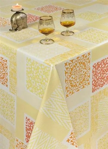 Obrus PVC metráž 573513, šírka 140 cm, patchwork žlto-oranžový, IMPOL TRADE