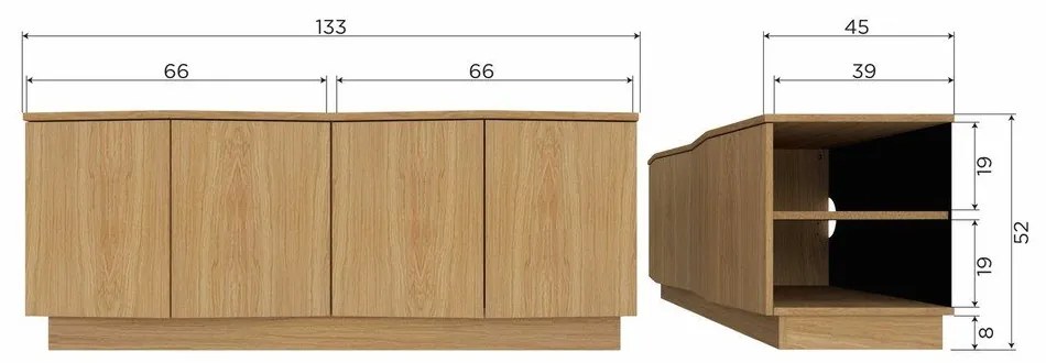 TV stolík z dubového dreva v prírodnej farbe 133x52x45 cm Zuma – WOOOD