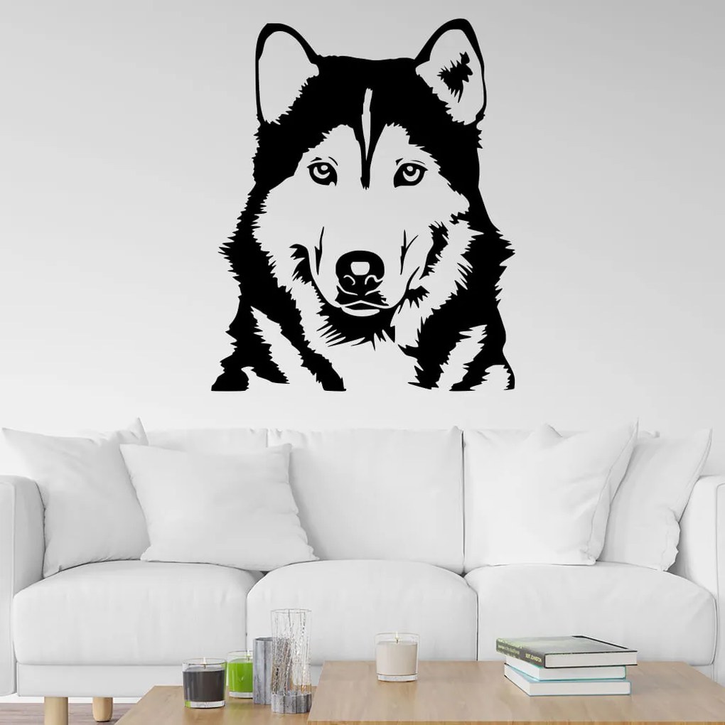 Veselá Stena Samolepka Husky Farba: šedá, Veľkosť: 80 x 65 cm