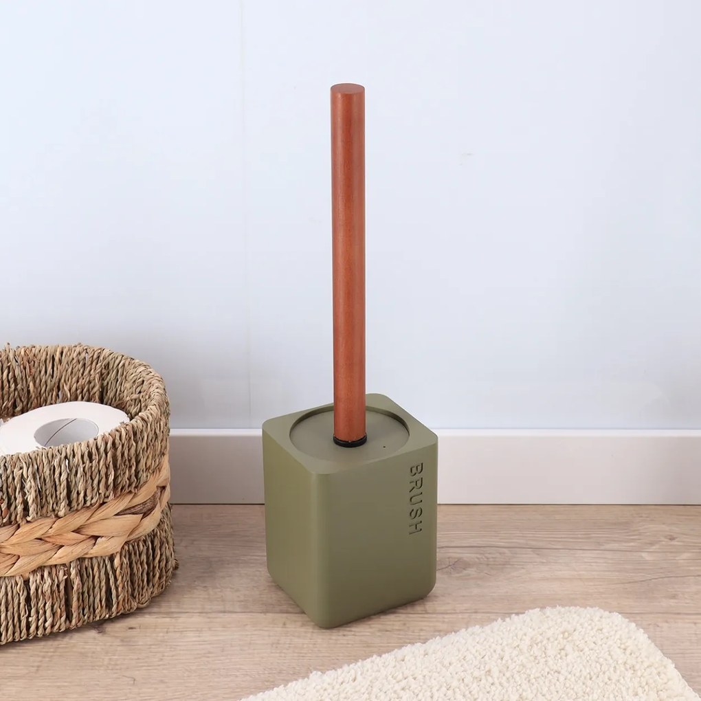 Sada kúpeľňových doplnkov Salva, olivová/s drevenými prvkami