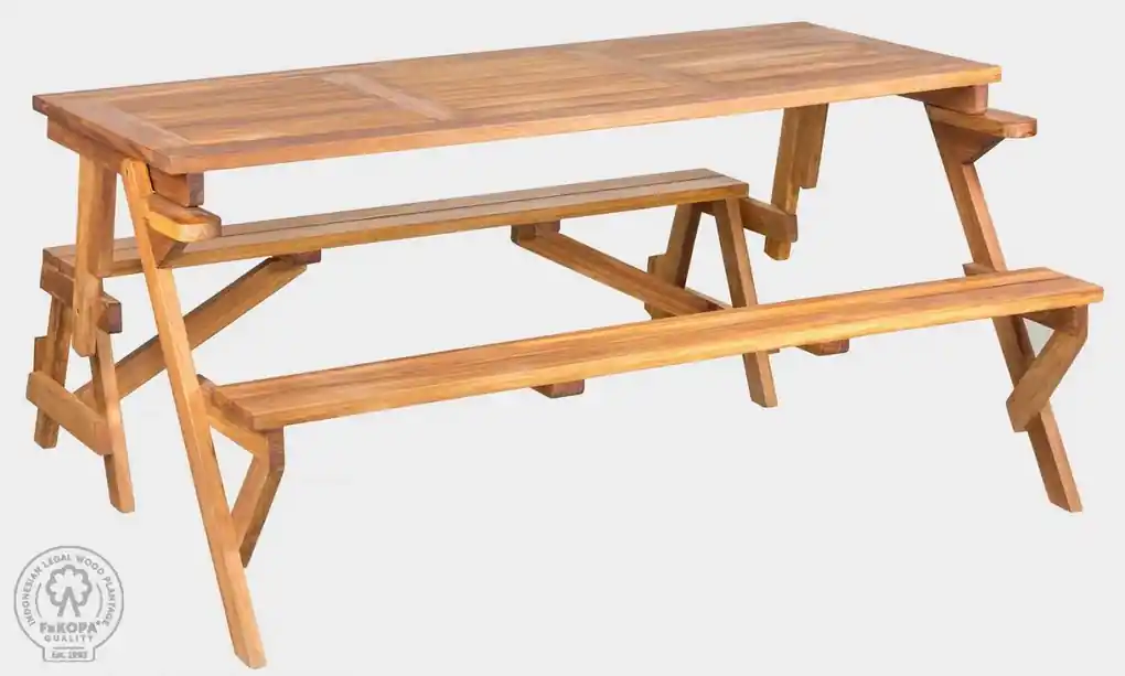 Fakopa - Lavica rozkladacia + skladací stôl 176 cm teak prírodná | BIANO