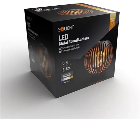 SOLIGHT Kovový okrúhly lampáš so žiarovkou micro LED, teplá biela, medená, 3xAA, 19cm