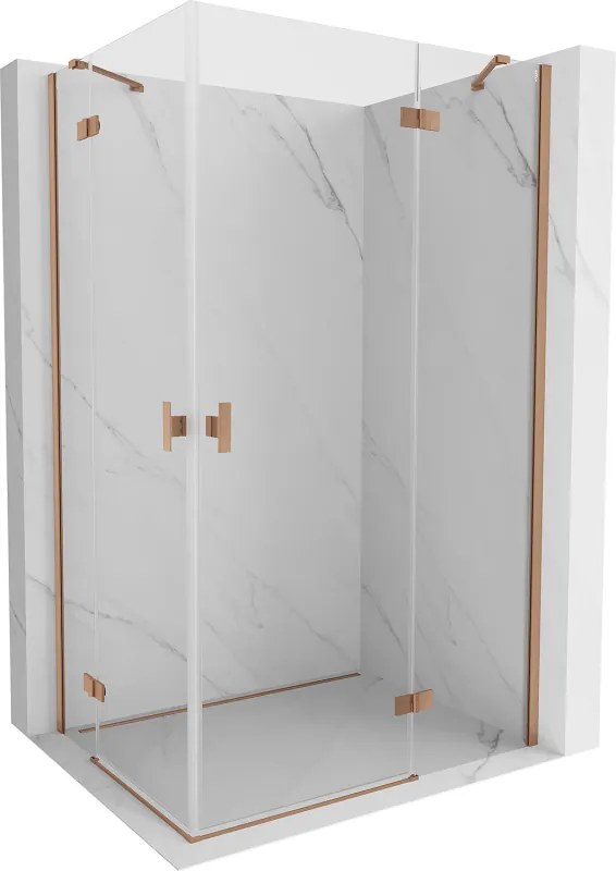 Mexen Mist-H Duo, 2-krídlový výklopný sprchový kút 75 x 105 cm, číre sklo, medený matný profil, 8A5-075L-105P-65-00