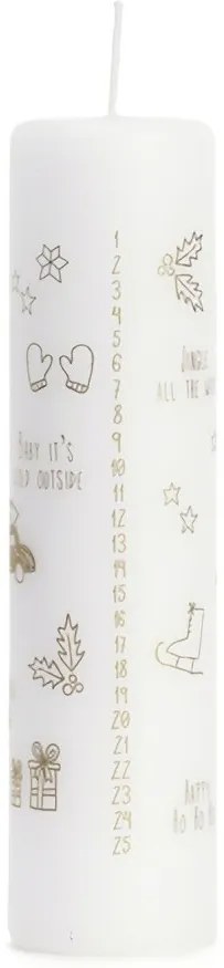 Vianočná sviečka Calendar, White-Gold, 20 cm