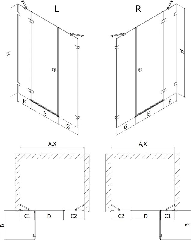 Mexen Lunar, ľavé otočné sprchové dvere 140 cm, číre sklo, chrómový profil, 834S-140-050-01-00-L