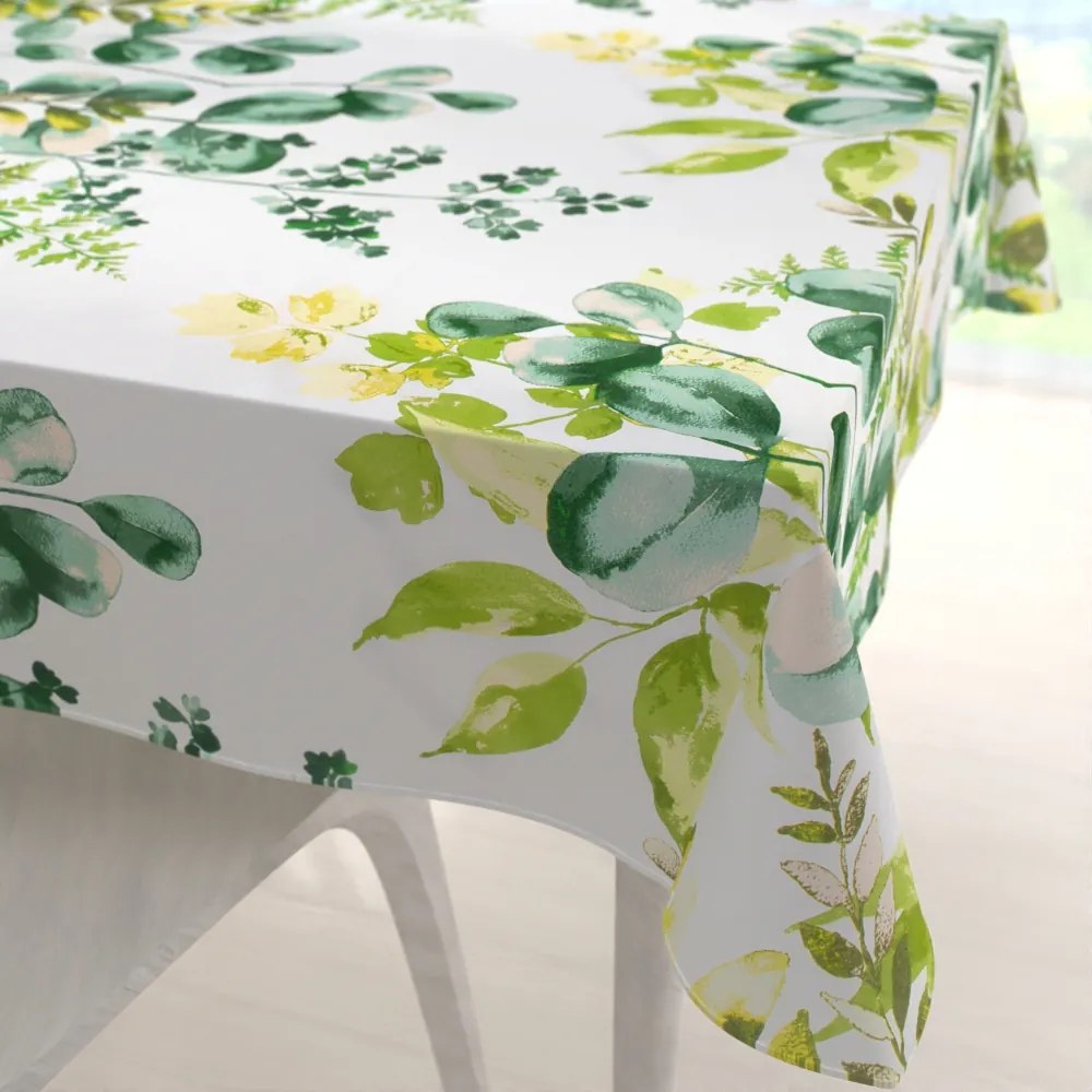 Biante Bavlnený štvorcový obrus Sandra SA-244 Zelený eukalyptus na bielom 140x140 cm