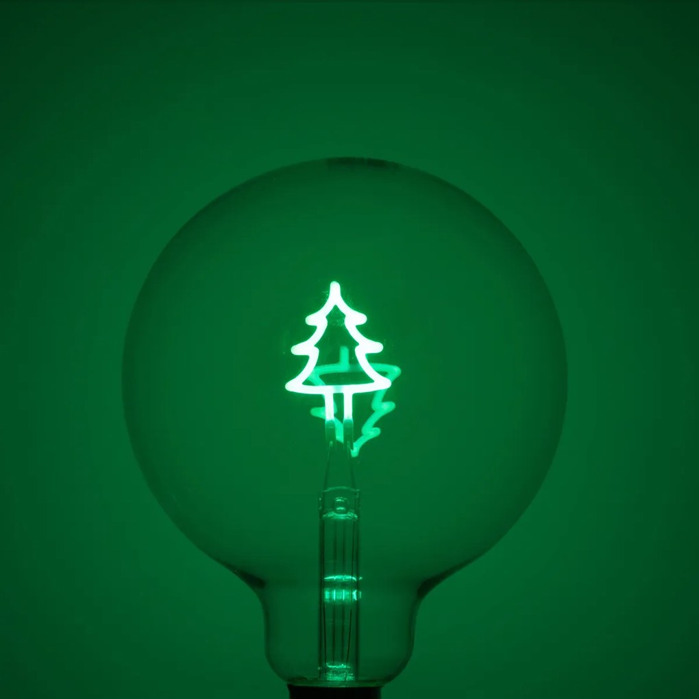Vianočná LED žiarovka E27 s vianočným stromčekom vo vlákne G125 číra 1,8W 100 lm