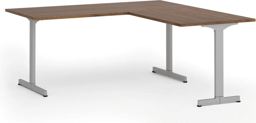 Kancelársky stôl PRIMO BETA L, 180x180 cm, sivá podnož, orech