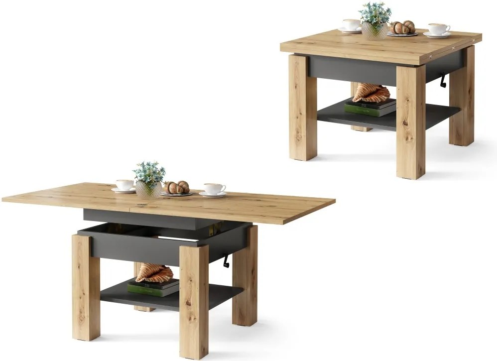 CLEO dub artisan / antracit, rozkladací, zdvíhací konferenčný stôl, stolík