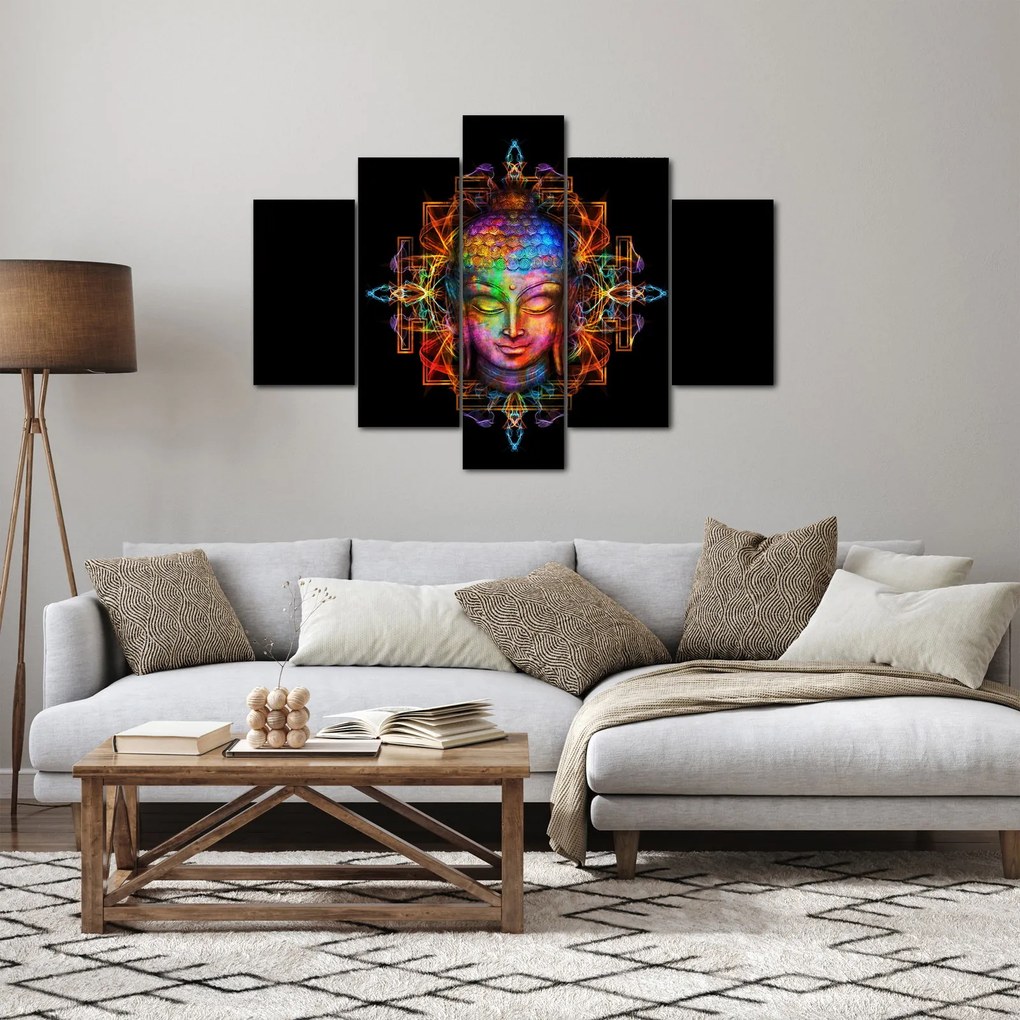 Obraz - Busta Budhu v neónových farbách (150x105 cm)