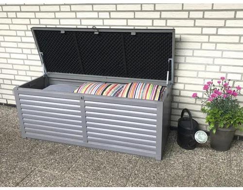 Záhradný box na podušky plastový Marla 143,5 x 53 x 57 cm 390 l uzamykateľný sivý
