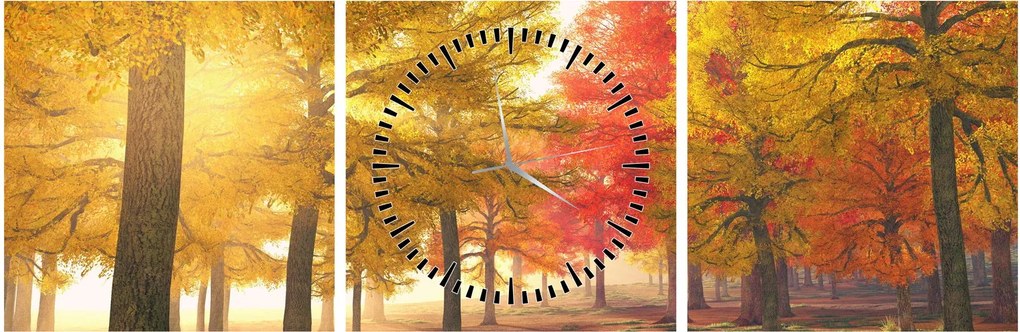 Obraz jesenných stromov (s hodinami) (90x30 cm)