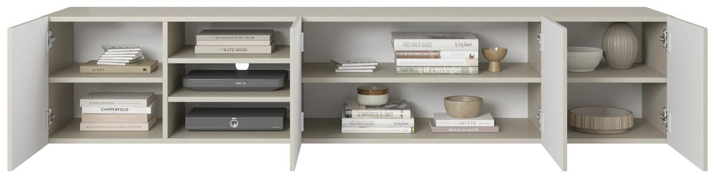 Závesná TV skrinka Asha 200 cm s ryhovaným čelom a výklenkom - kašmír