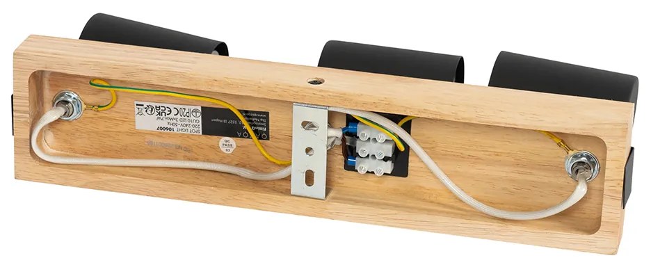 Stropné svietidlo čierne s drevom 3-žiarovkové nastaviteľné obdĺžnikové - Jeana