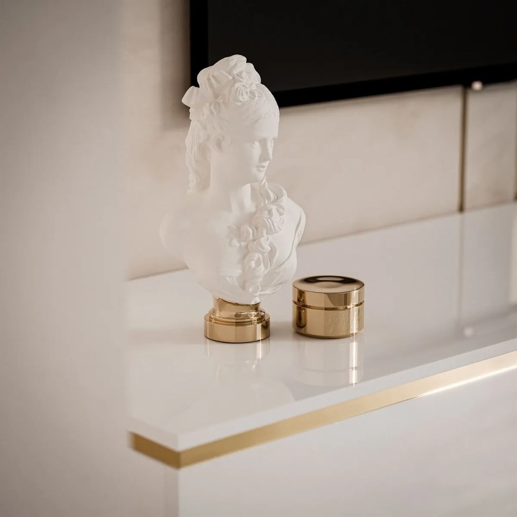 TV STOLÍK NESSIE 2 NA NOŽIČKÁCH BIELY LESK + ZLATÝ 180 cm