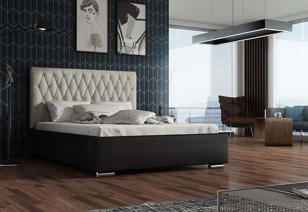 Čalúnená posteľ SIENA + rošt, Siena06 s gombíkom/Dolaro08, 160x200