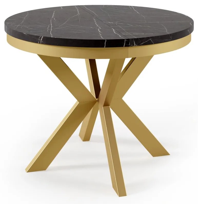 OKRÚHLY ROZKLADACÍ JEDÁLENSKÝ STÔL HAROLD S OBRÚČOU 90 / 166 cm ZLATÝ