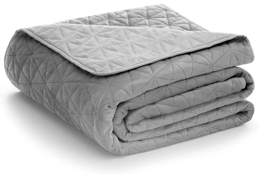 Svetlosivý zamatový prešívaný pléd 260x280 cm Laila – AmeliaHome