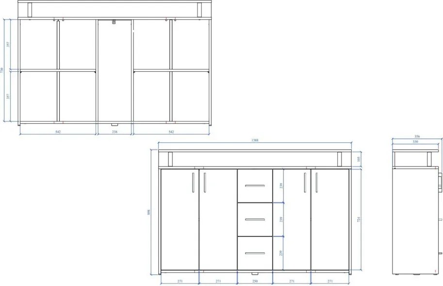 Komoda Drift, antracitová šedá