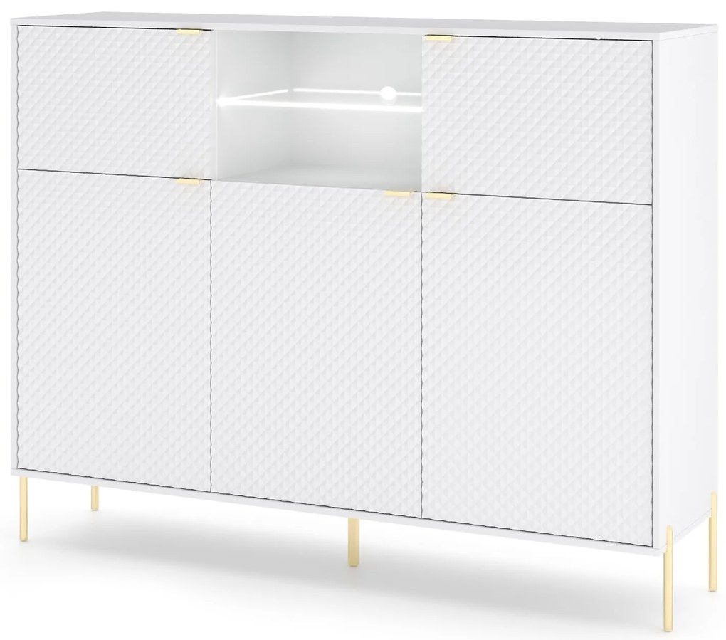 Komoda Diamond s LED osvětlením 153,9 cm bílý lesk