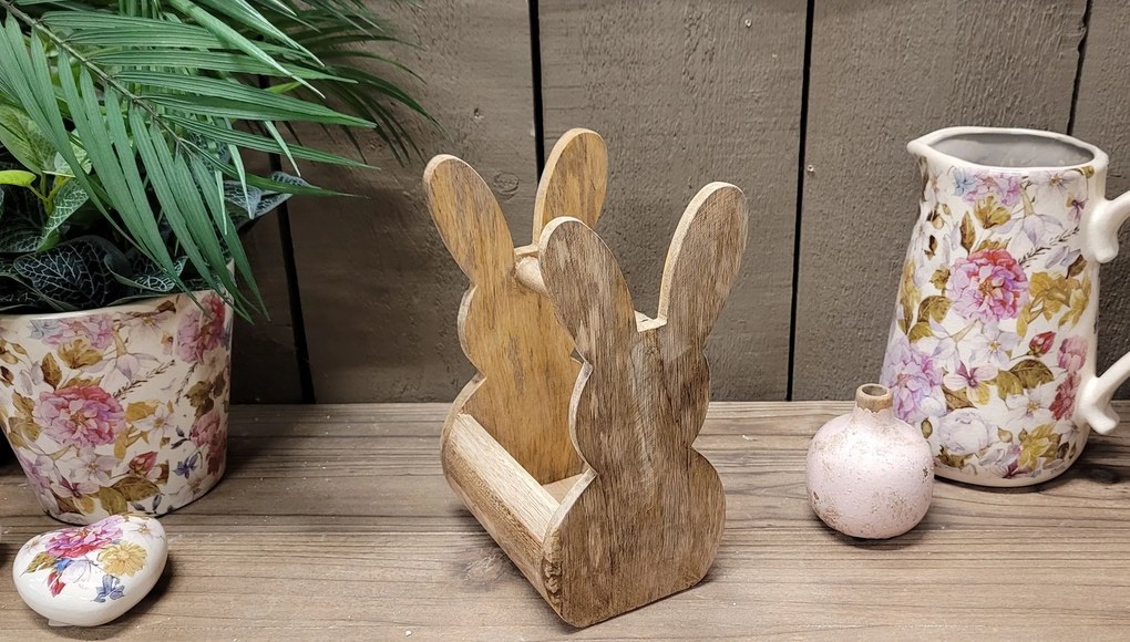 Drevená debnička so zajačikmi a madlom na prenášanie - 16*10*20 cm