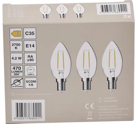 LED žiarovka C35 E14 / 4,2 W ( 40 W ) 470 lm 2700 K číra bal. - 3 ks