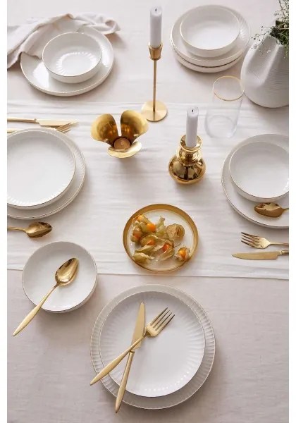 18-dielna jedálenská súprava biela/pozlátená/porcelán