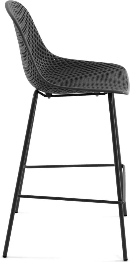 Antracitová kovová/plastová záhradná barová stolička Quinby – Kave Home