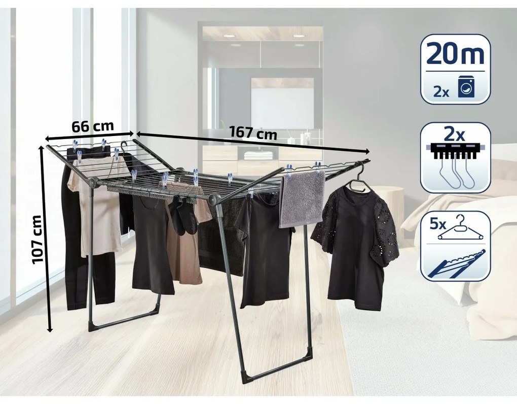 Leifheit Sušiak na bielizeň Pegasus 200 Solid Black