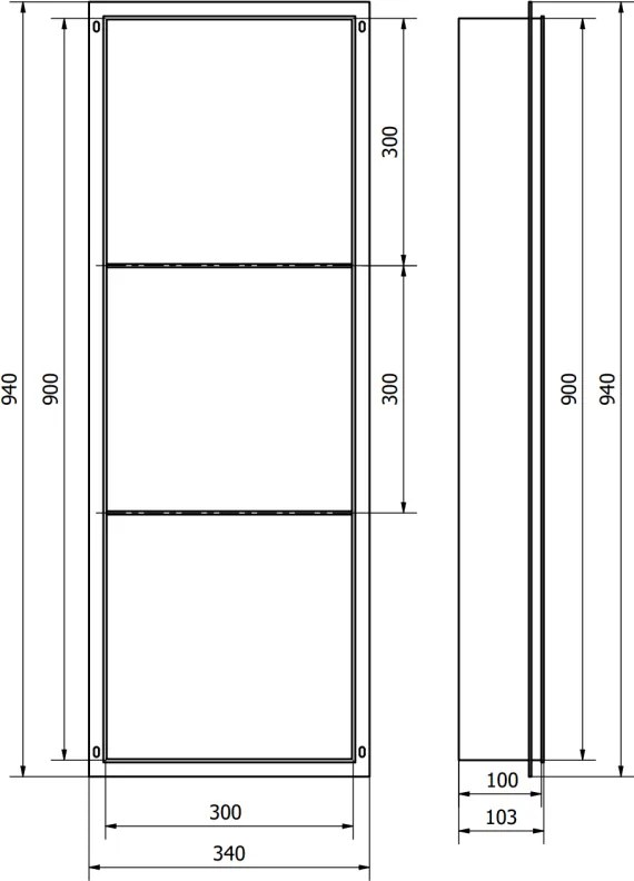 Mexen X-Wall-NR, polička na zapustenie pod obklad bez goliera 90 x 30 cm, biela, 1921903010S