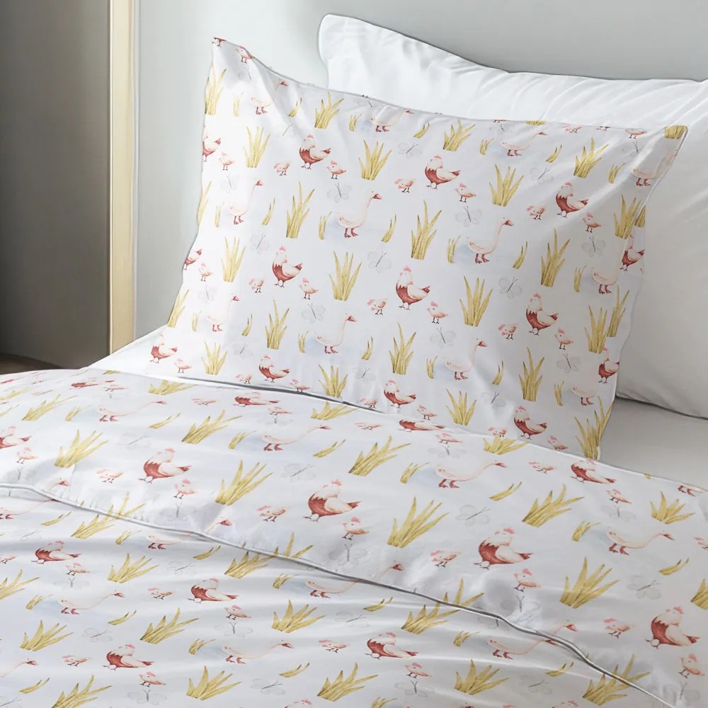 Biante Detské bavlnené posteľné obliečky Sandra SA-752 Sliepočky a húsky na bielom Jednolôžko 140x200 a 70x90 cm