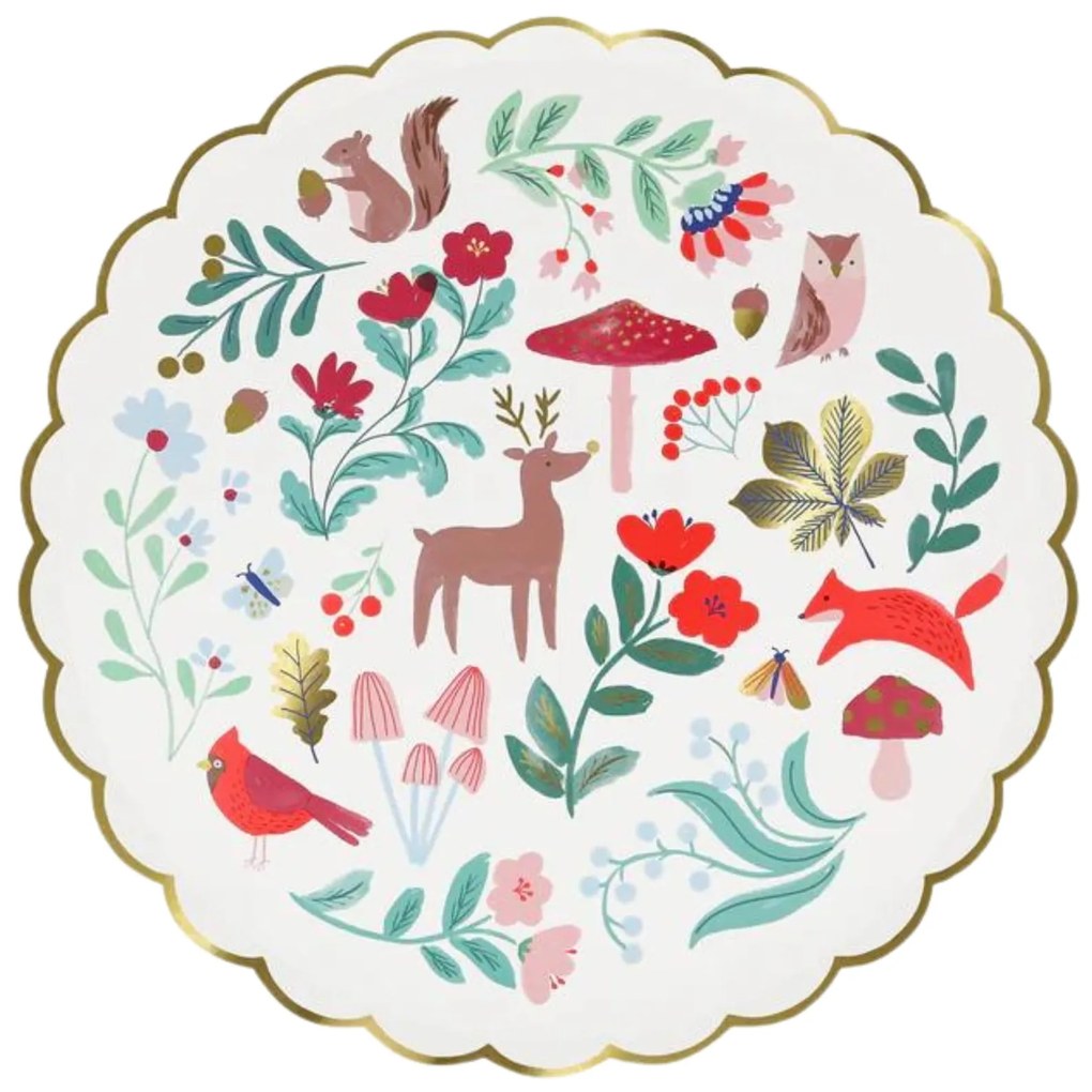 Meri Meri Papierový tanier Winter Woodland 26,7 cm – set 8 ks