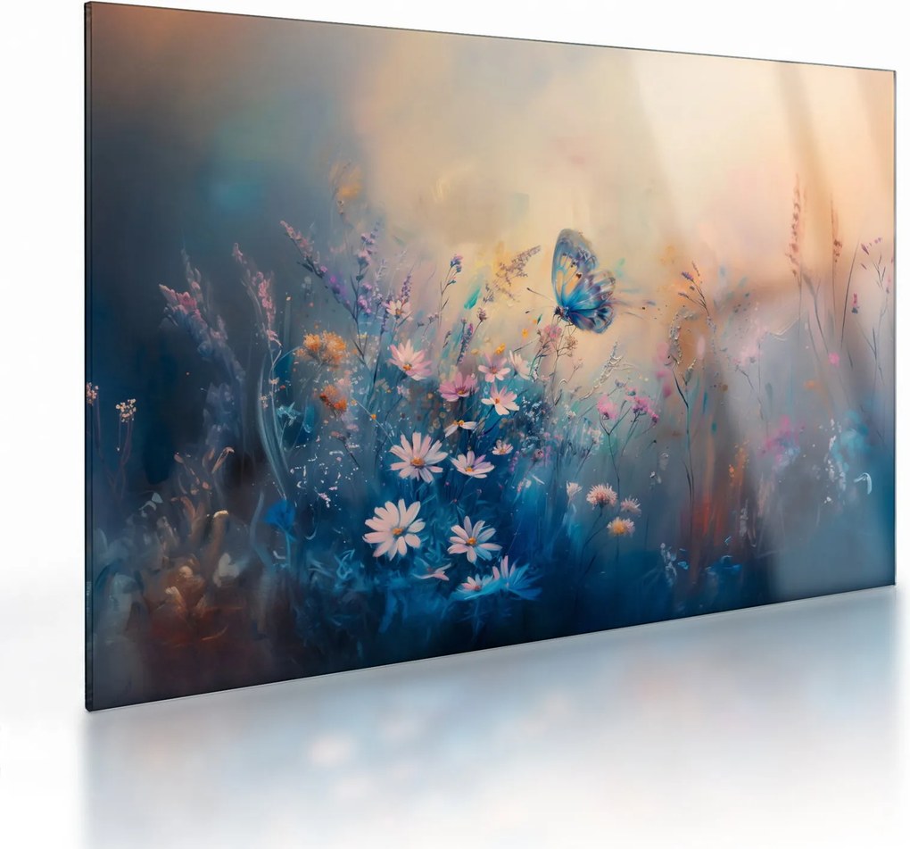 Sklenený obraz - Lúka s motýľom (70x50 cm)