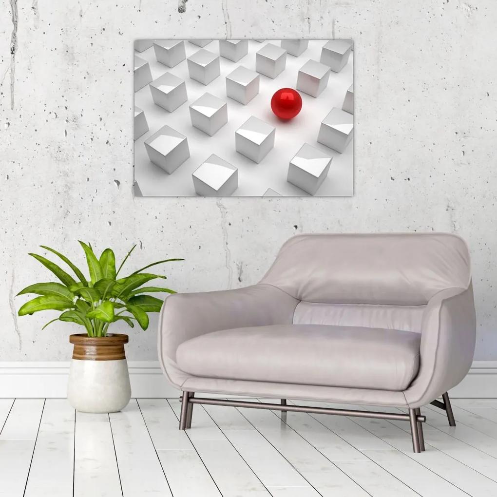 Sklenený obraz abstrakcie - kocky s guľou (70x50 cm)