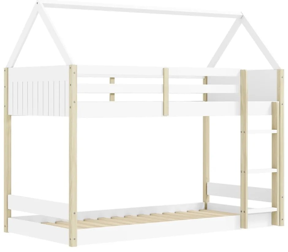Domčeková poschodová detská posteľ v bielo-prírodnej farbe 90x190 cm Valka – Marckeric