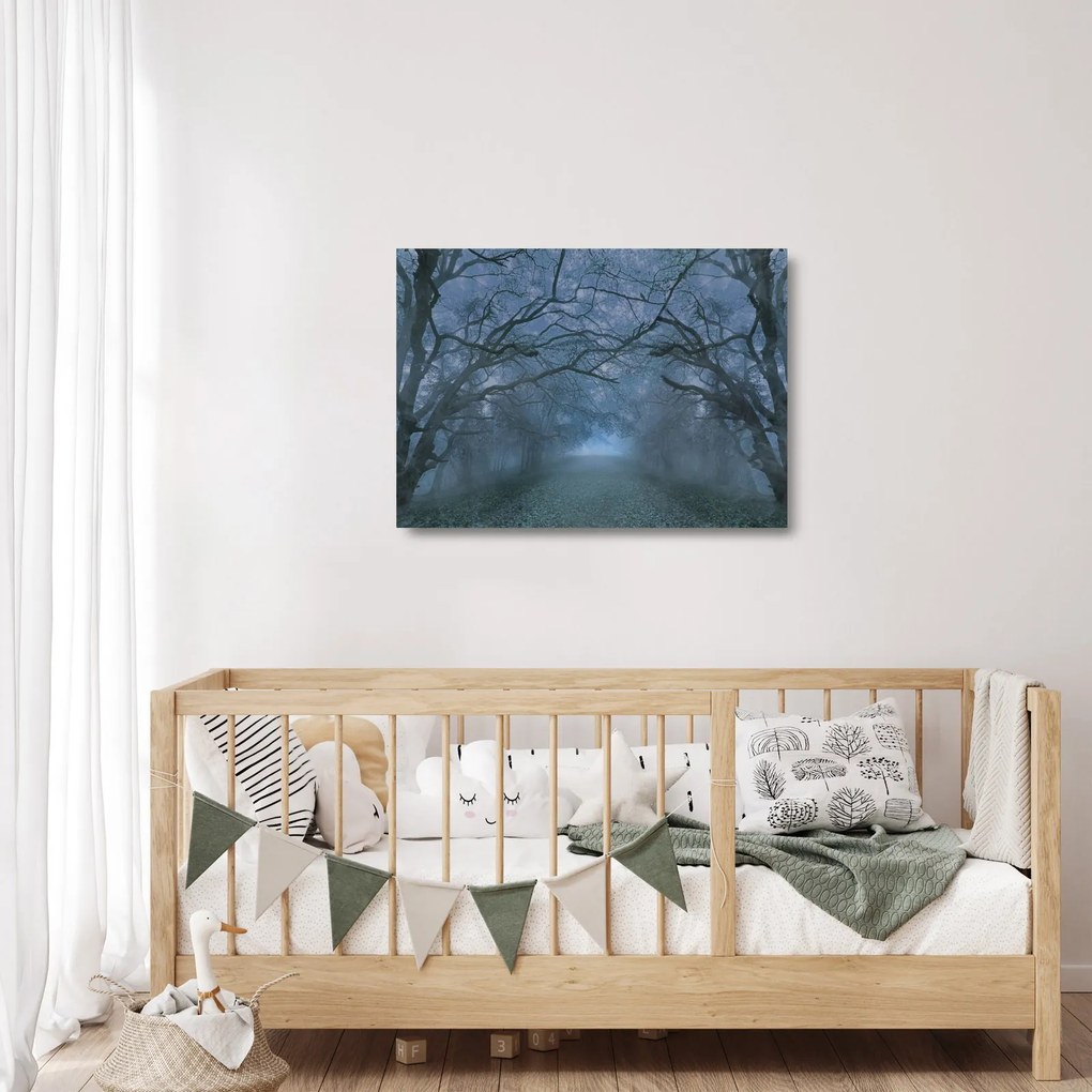 Sklenený obraz lesa v hmle (70x50 cm)