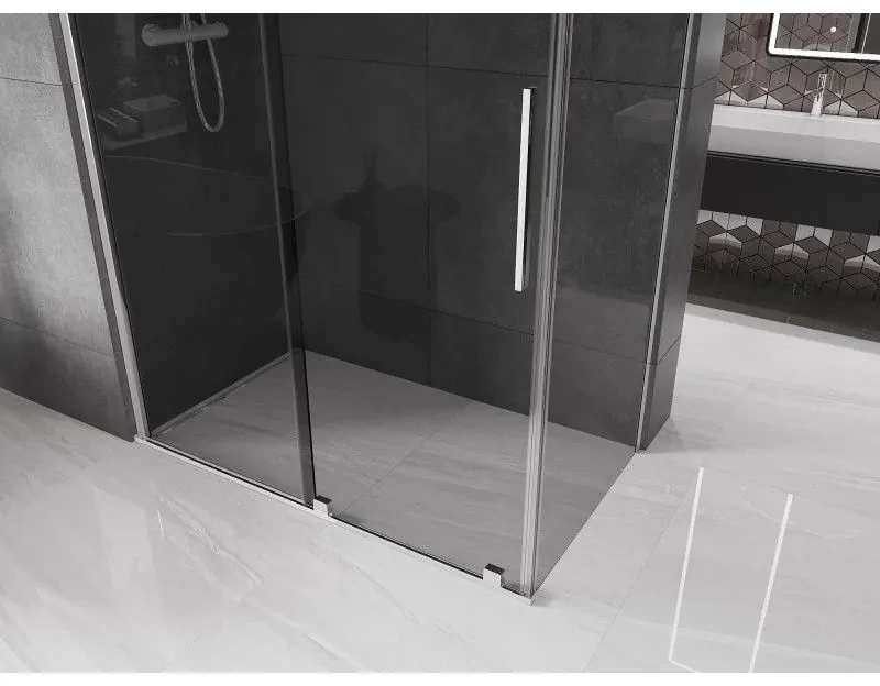 Mexen Velar, sprchový kút s posuvnými dverami 150 x 80 cm, 8mm šedé sklo, chrómová, 871-150-080-41-01