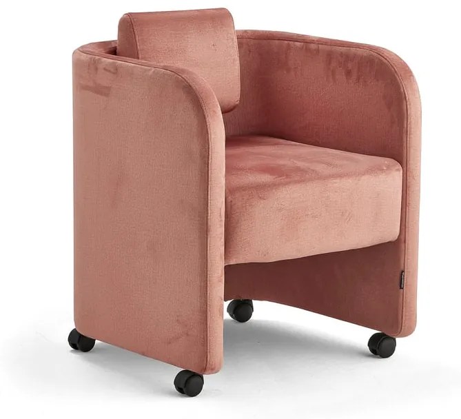 Kreslo COMFY, s kolieskami, zamatová tkanina, lososová ružová