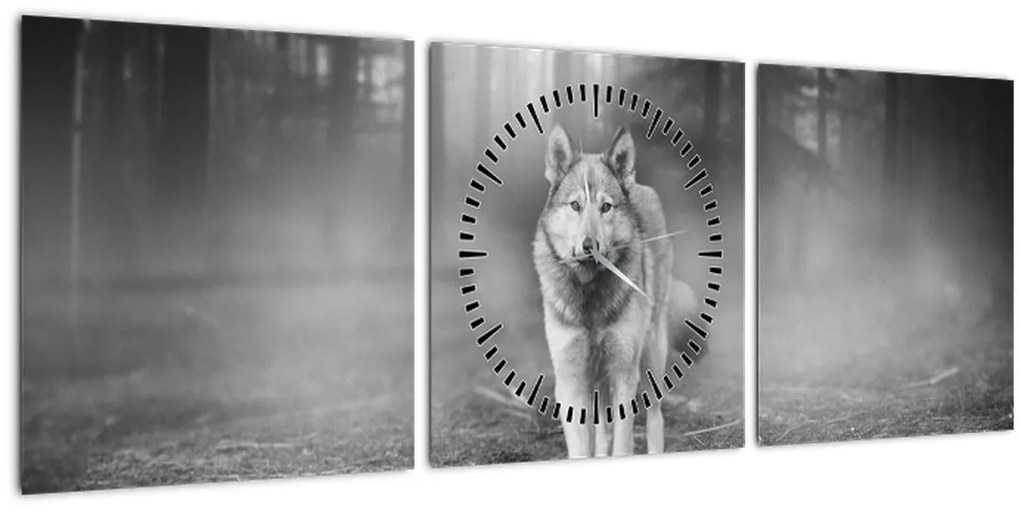 Obraz - Strážca lesa, čiernobiely (s hodinami) (90x30 cm)