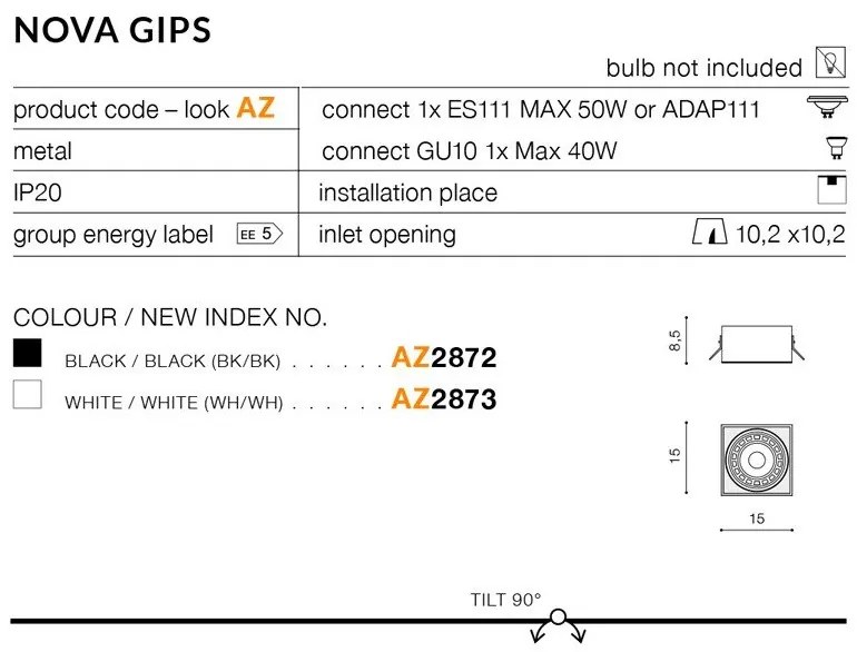 Azzardo Nova gips black AZ2872