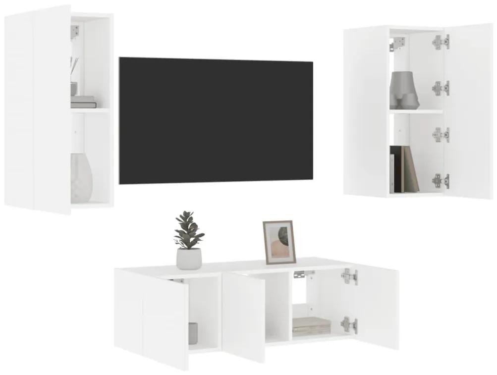 4-dielne TV nástenné skrinky s LED biele kompozitné drevo 3216804