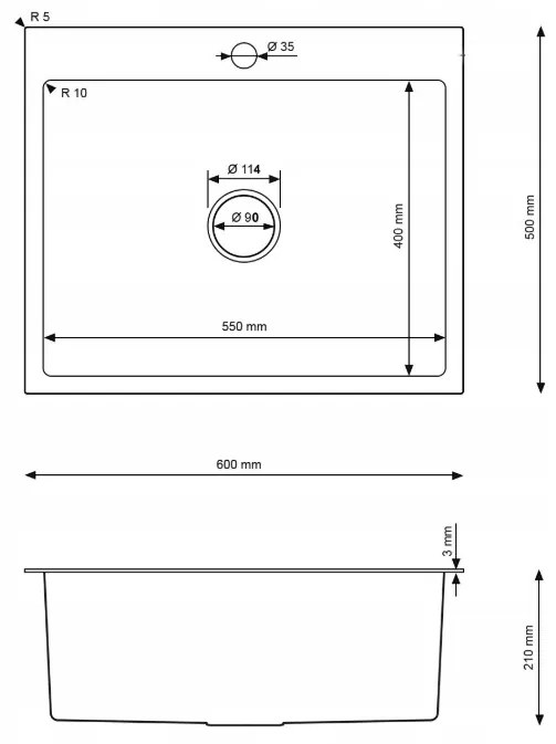 Erga HD, 1-komorový oceľový drez 600x500x215 mm, grafitová, ERG-MLS-HD6050B